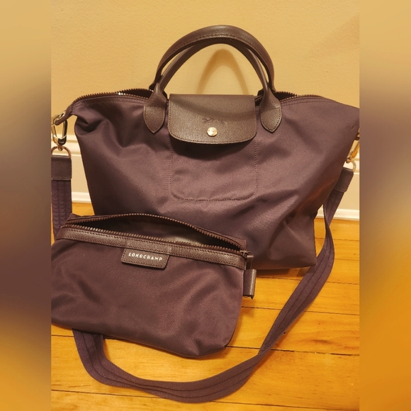 Longchamp purple two piece set, over shoulder strap bag w matching cosmetic - Picture 1 of 3